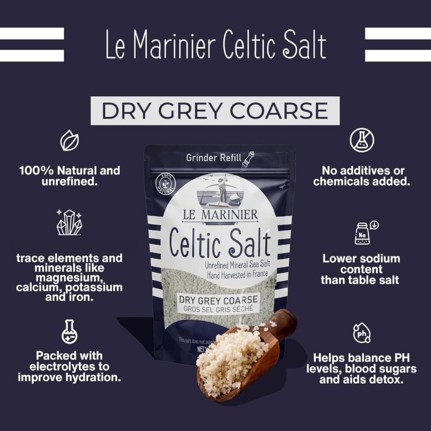 Le Marinier French Sea Salt Dry Grey Coarse, 0.6lb – 8.81oz (250g).
