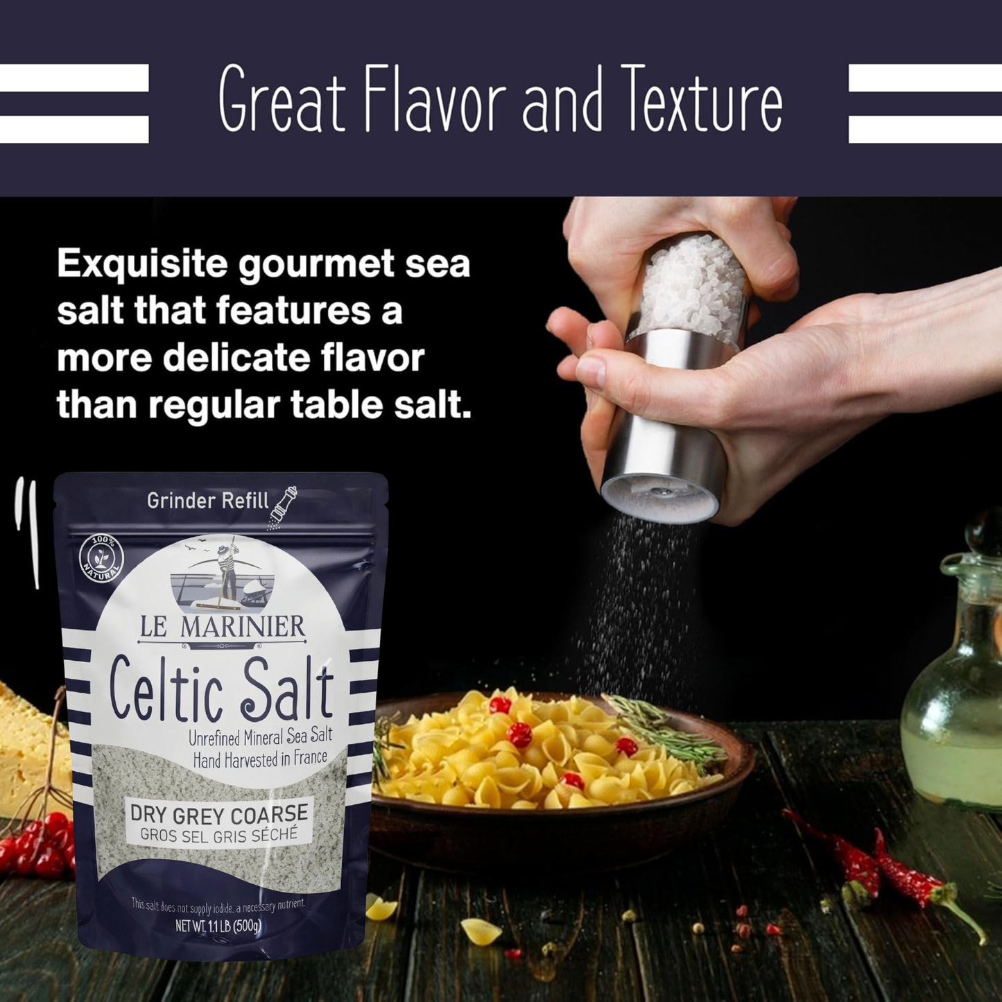 Le Marinier French Sea Salt Dry Grey Coarse, 0.6lb – 8.81oz (250g).