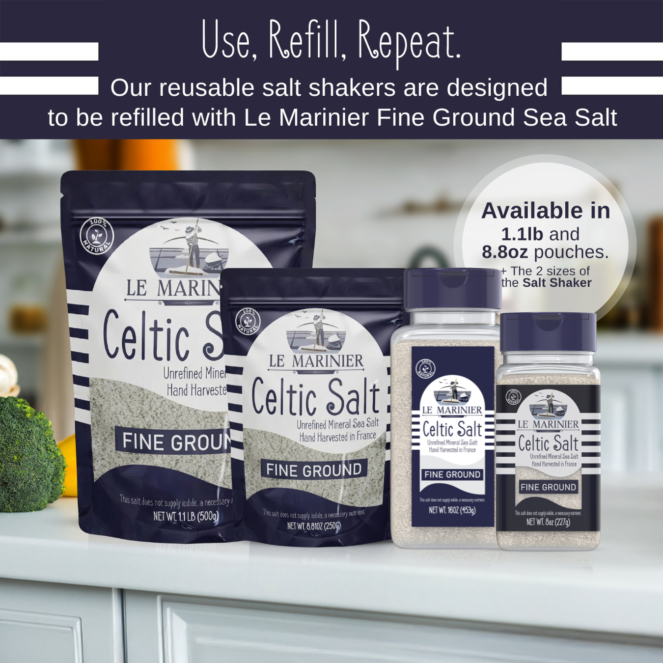 Le Marinier Celtic Salt Organic Fine Ground, 8oz.