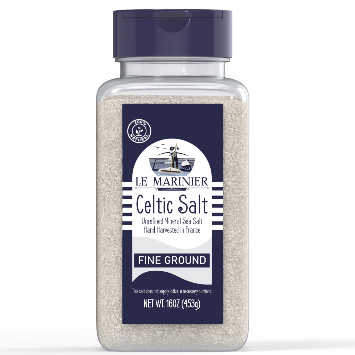 Le Marinier Celtic Salt Organic Fine Ground, 1 lb - 16oz Shaker