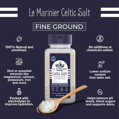 Le Marinier Celtic Salt Organic Fine Ground, 1 lb - 16oz Shaker