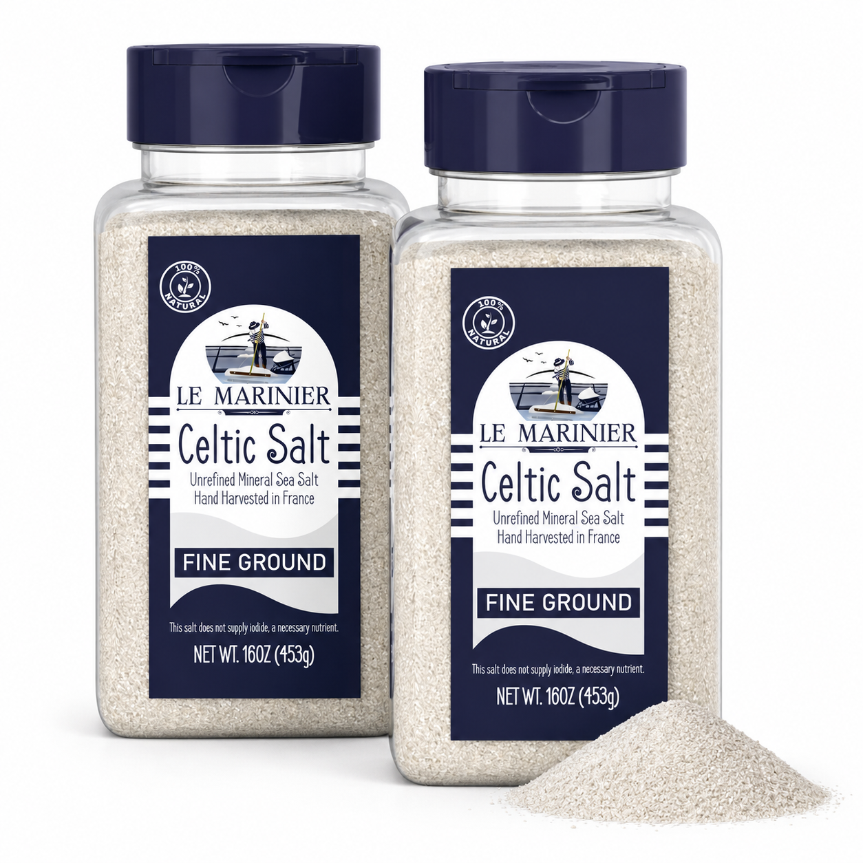 Le Marinier Celtic Salt Organic Fine Ground, 1 lb - 16oz Shaker
