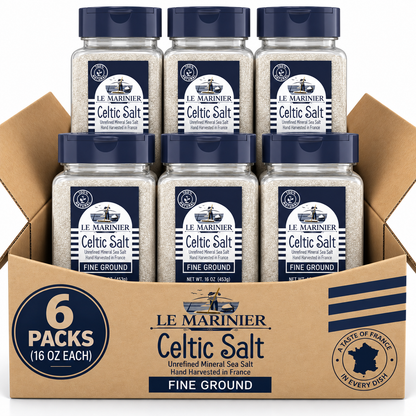 6 PACK Le Marinier Celtic Salt Organic Fine Ground, 1 lb - 16oz Shaker