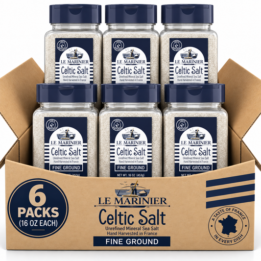 6 PACK Le Marinier Celtic Salt Organic Fine Ground, 1 lb - 16oz Shaker