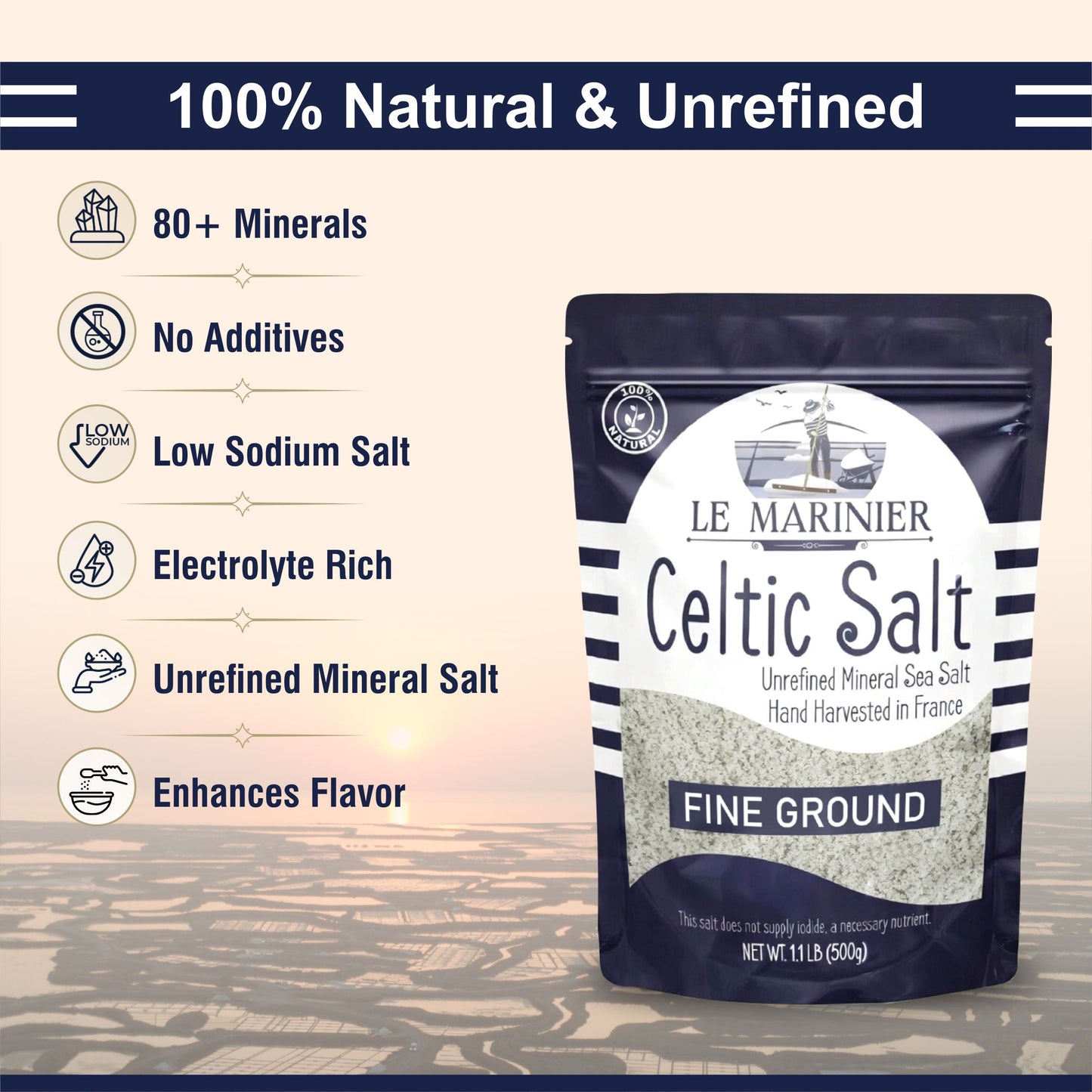 Le Marinier Celtic Salt Fine Ground - 8.81oz / 250 G